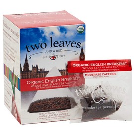 Two Leaves and a Bud Organic English Breakfast Tea Bags, Whole Leaf Black Tea in Sachets, 15 Count (Pack of 6)