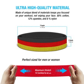 Suddora Striped Sweatband Set, Moisture Wicking 2 Wristbands and 1 Headband, Breathable Athletic Sweat Bands for Sports, Costumes & Cosplay, Matching Bands to Wear with Jersey, Black Red Yellow