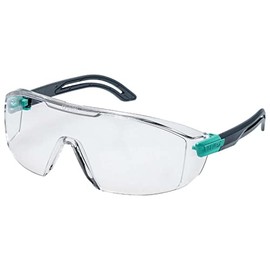 uvex i-lite planet safety goggles, adjustable biomaterial temples, anti-fog, scratch-resistant, chemical resistant
