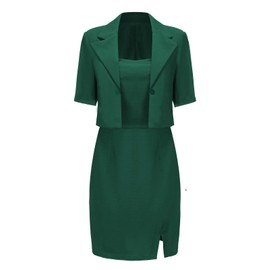 YOUNIFIZ Women's Business Blazer Dress Suit Set 2025 Stretchy Short Sleeve Blazer 2 Piece Outfits Work Formal Dress Suit Green