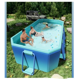 Foldable Pool for Kids and Adults Non Inflatable Pool Outdoor Swimming Ice Blue Kiddie Pools Thickened Support Dog Pool(116" L)