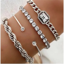 Fashion Jewelry Rhinestones And Silver Plated 4 Piece Bracelet Charm Bundle Set