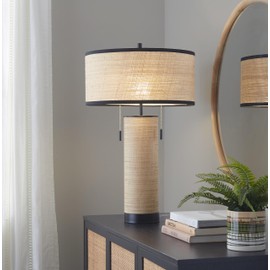 Cylinder Rattan Table Lamp, Desk Lamp, Bedside Lamps for Night Stands, Nightstand Lamp, Small Lamp, Small Table Lamps for Living Room, Black Table Lamp