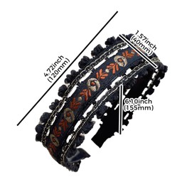 CRZQXOUR 2 Pack Boho Headbands,Non-Slip Boho Embroidered Floral Hair Hoops Ethnic Flower Head Flower Headband Girl specific Headband,Suitable for daily dressing of teenage ethnic groups.(Black+Brown)