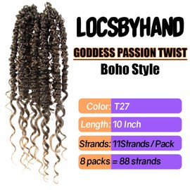 Boho Crochet Passion Twist Hair Pre looped, 10 Inch Goddess Passion Twist Crochet Hair with Curly Ends 8 Packs Ombre Honey Blonde Pre-twisted Bohemian Crochet Braids (8 PCS/88 STRANDS, T27)