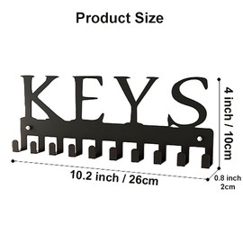 RT&BS Iron Wall Hooks for Keys, Kitchen Utensils, Hats & Towels - Space Saving Hook, 10 Hooks Metal Hanging Organizer, No Drill or Screw Installation (Matte Black, Keys)