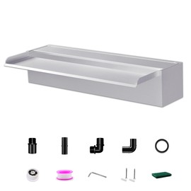 Waterfall Pool Fountain LONGRUNNEW 304 Stainless Steel 23.6" Rectangular Waterfall Spillway, Water Fall Fountain with Pipe Connector for Garden Outdoor, Swimming Pools, Fountains, Pond and Spa
