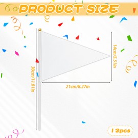 12 PCS Hand Held Blank Pennant Flag, 5×8 Inch White Pennant Flags on Stick