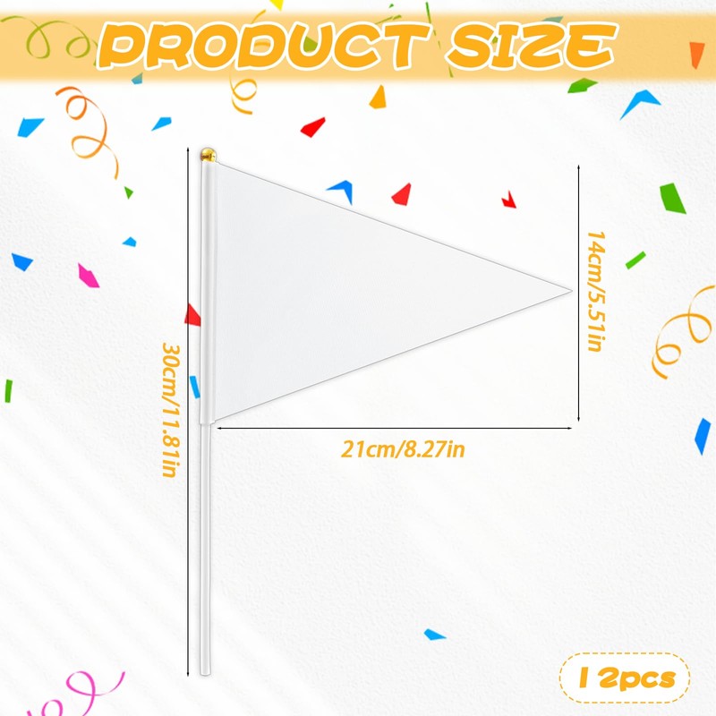 12 PCS Hand Held Blank Pennant Flag, 5×8 Inch White