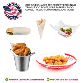 Stock Your Home 12 x 12 Grease Proof Deli Wrapper (500 Pack) - Pre Cut Natural Wax Paper Sheets - Recyclable Food Basket Liners - White Deli Papers For Sandwiches, Lining Wire Food Baskets, Food Trays