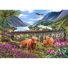 The House of Puzzles - Glenfinnan Ladies Jigsaw - Big 500 Piece Jigsaws For Adults, Extra Large Pieces, Artist Illustrated, Scenic Landscape, Deluxe Puzzle Gifts