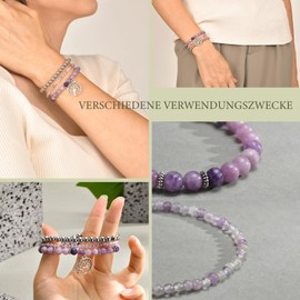 Women's Bead Tree of Life Bracelet: 3 x Bracelets for Women with Tree of Life Pendant Pink, Black, Purple Natural Stone Bangle for Mum, Friend, Daughter, Sister, Christmas, Thanksgiving, Birthday, 17