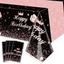 XJLANTTE Rectangular Tablecloth, Black Rose Gold, 51 x 86.6 Inch, Birthday Party Table Decorations for Women Girls Princess, 4 Pcs