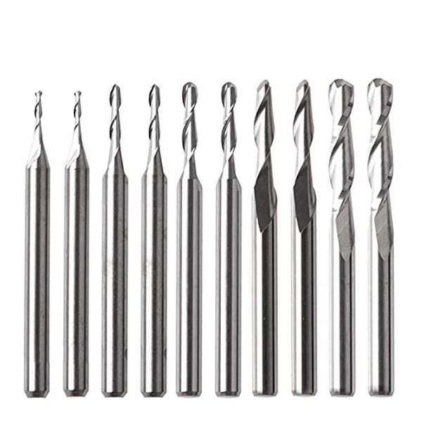 Bestgle Bestgle 10pcs Tungsten Carbide Ball Nose End Mill Cutter,