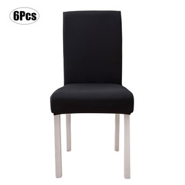 6Pcs Elegant Simple Style Polyester Elastic Chair Cover Furniture Accessories for Home HotelBlack