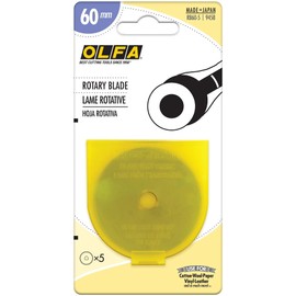 OLFA 60mm Rotary Cutter Replacement Blades, 5 Blades (RB60-5) - Tungsten Steel Circular Rotary Fabric Cutter Blade for Crafts, Sewing, Quilting, Fits Most 60mm Rotary Cutters