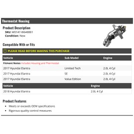 Marketplace Auto Parts Thermostat and Housing Assembly - Compatible with 2017-2018 Hyundai Elantra 2.0L 4-Cylinder