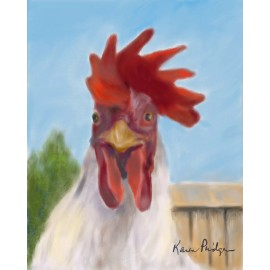 ACEO ATC Oil Painting Print Signed Rooster Chickens Farm Animals