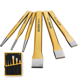 Abuff 6 Pcs Punch and Chisel Set, 3 Piece Digging Tools Chisel Set and 3 Piece Professional Mechanics Punch for Brick Metal and Stone