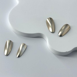 Long Press on Nails Chrome Gold Almond Fake Nails,Chrome Powder Glazed Acrylic Nails, Shiny Glossy Gel False Nails Kits Salon Quality Stick Glue on Nails Tip 24 Pcs