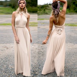Women's Transformer Convertible Multi Way Wrap Long Prom Maxi Dress V Neck Hi Low Wedding Bridesmaid Evening Grecian Dress Boho Beach Party Backless Halter Flowy Formal Cocktail Dance Gown Khaki Small
