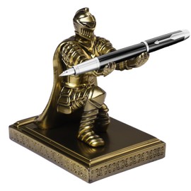 FACULX Medieval Soldier Knight Pen Holder Stand, Mobile Phone & Gaming Controller Holder, Device Stand Gift for Medieval Enthusiasts, Gold (Not Include Pen)