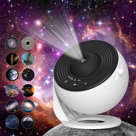 FlyEagle Galaxy Projector for Bedroom, HD Image Star Projector Galaxy Light Adjustable Knob, 13 Film Discs Planetarium Projector for Kids, 360 Rotating 1/2h Timer Simple 3-Button Control
