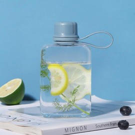 SHUNYUNG 1Pc Slim Square Travel Water Bottle, Flat Drink Cup Water Bottle, Tritan Transparent Flat Water Bottle, Tritan Transparent Flat Water Bottle, 240ml, Blue