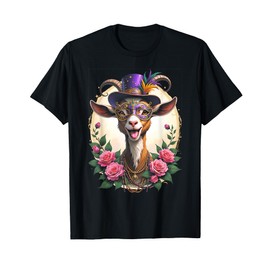 Mardi Gras Portrait Goat With Mask Farm Animal Goat Festival T-Shirt