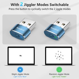 AUEDROT Mouse Jiggler Undetectable Metal USB Mouse Mover with Switch Button, Automatic Mini Mouse Wiggler with 2 Jiggle Modes, Driver-Free, Plug-and-Play, Keep Computer/Laptop Awake, Blue, 2 PCS