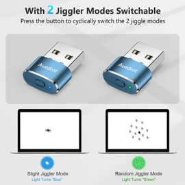 AUEDROT Mouse Jiggler Undetectable Metal USB Mouse Mover with Switch Button, Automatic Mini Mouse Wiggler with 2 Jiggle Modes, Driver-Free, Plug-and-Play, Keep Computer/Laptop Awake, Blue, 2 PCS