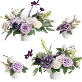 Ling's Moment Wedding Centerpiece Flower with Vase for Ceremony/Reception Tabletop Mantel Archway Aisle, Set of 4|Lilac & Gold