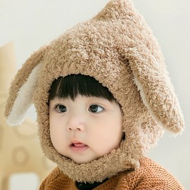 SEIWARAKU Knit Hat, Baby Hat, Rabbit with Ears, For Babies, Kids, Kids, Warm, Cute, Winter, Windproof, Cold Protection, Warm, Kindergarten, Fluffy, Rabbit Ears, Braun