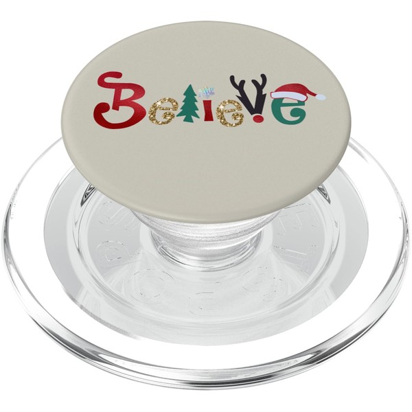 Cute Christmas Tree Snowflake Santa Hat Reindeer Believe PopSockets PopGrip: