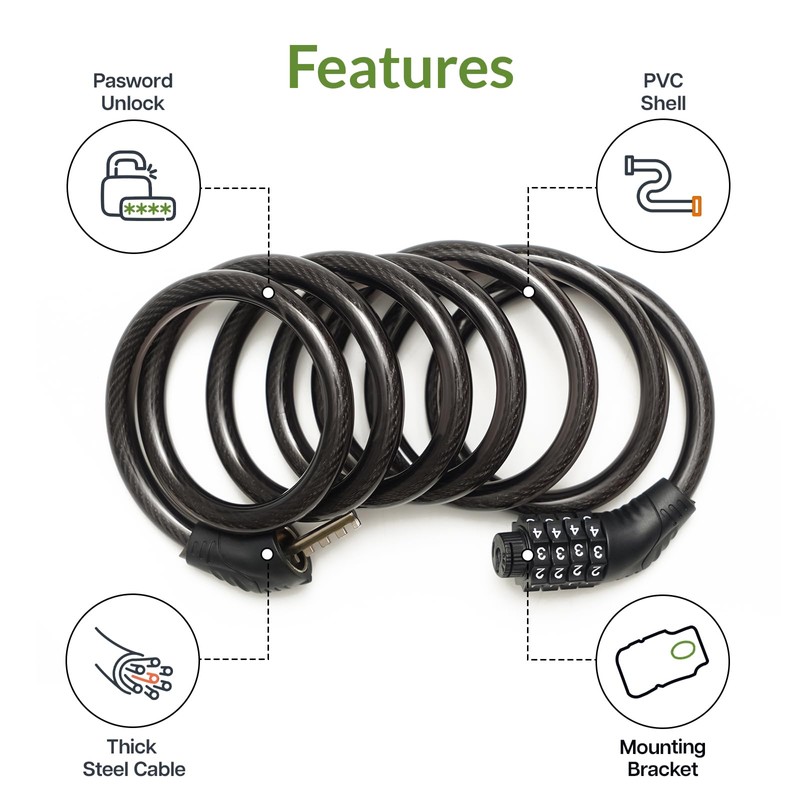Combination Bike Lock Bicycle Locks High Security 4 Digit Motorbike