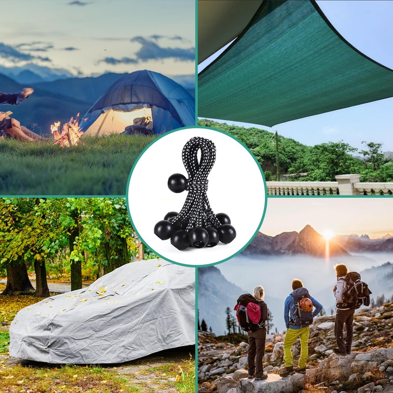 HLOGREE 30 Pack -6 inch Black Bungees Balls Cord,Tent Bungee,