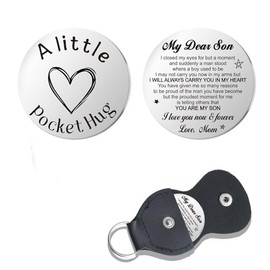Pocket Hug Token for Son Men Birthday Inspirational Gifts for Teen Boy Son Double Sided Keychain for Men Son Boys Christmas Gifts Leather Keychain for Son Sons from Mom Mother Parents