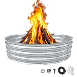 Pavlushka Galvanized Fire Pit Ring Outdoor Round Heavy Duty Steel 48 Inch Large Fire Ring for Backyard, Camping, Gardening, Bonfire, Beach, 4FT Sliver