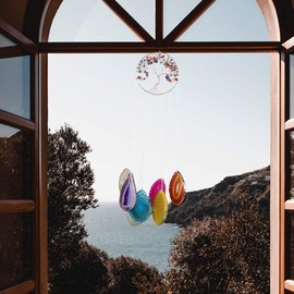 JSDDE 7 Chakra Wind Chime Natural Agate Slices Tree of Life Hanging Crystal Healing Wind Catcher Decoration for Home, Living Room, Patio, Car