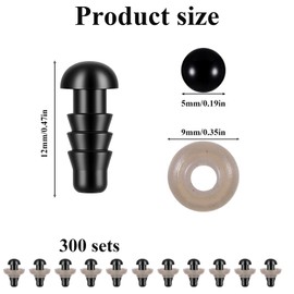 5mm Safety Eyes for Crocheting, 300 Pcs Plastic Eyes for Crochet Animals Sufficient Black Safety Eye for Stuffed Animals Bears Crochet Doll DIY Making Decorations