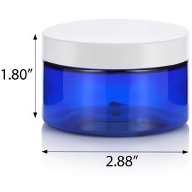 Cobalt Blue PET Plastic (BPA Free) Refillable Low Profile Jar with White Lid - 4 oz (6 Pack) + Spatulas