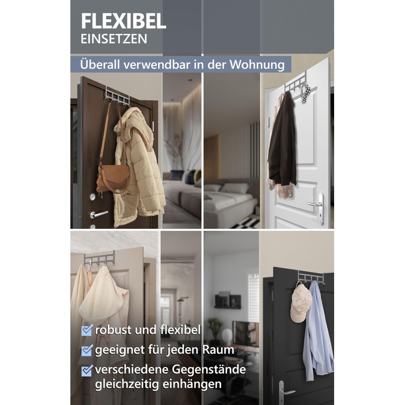 4smile Door Coat Rack for Hanging - Grey Door Hooks