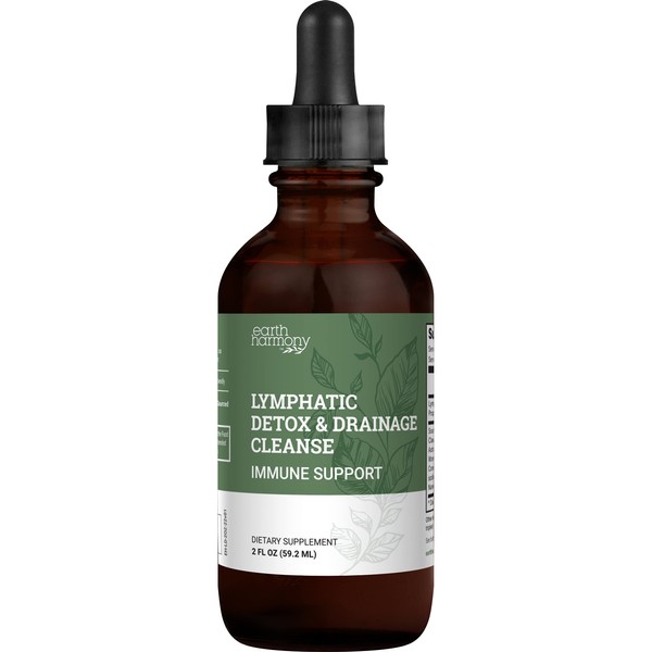 Earth Harmony Lymphatic Drainage Drops, Lymph Detox - Lymphatic Drainage Supplement with Soursop, Cat's Claw Bark, Astragalus, Wormwood, Lymph Node Detox, Lymphatic Support Cleanse Detox (2 Oz)