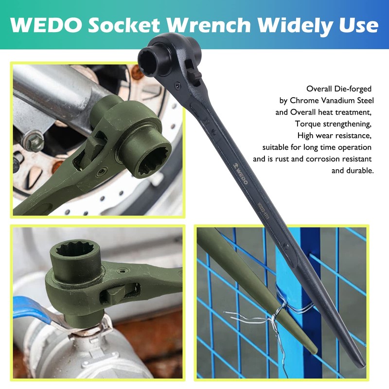 WEDO Scaffold Podger Ratchet Wrench,Double Side Socket Wrench,Quick Release 17x19mm