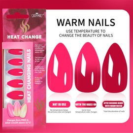 24Pcs Gradient Press on Nails with Color Changes Design, Glossy Red Medium Almond False Nails Gel Glue on Nails, Ombre Manicure Art Acrylic Fake Nails Stick on Nails for Coquette Women Girls