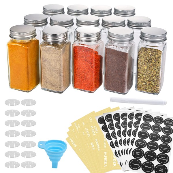 AOZITA 14 Pcs Glass Spice Jars with Spice Labels -