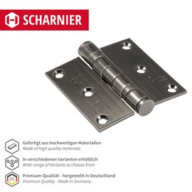 Gedotec® Door Strap Hinge Screw Stainless Steel Matt with Ball Bearings and Stainless Steel Screws 60kg | 2Sizes | Material Thickness 2.5mm | Made in Germany, 76 x 76 mm