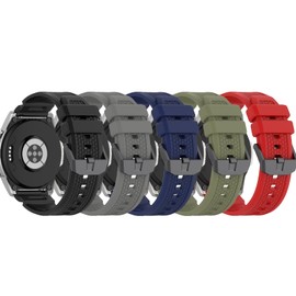 5-Pack Compatible with Ticwatch Atlas, Pro5 Enduro, Pro5 Watch Band - 24mm Replacement Silicone Wrist Strap Breathable Wristbands for iTOUCH AIR3 Smartwatch Accessories (Black+Grey+Blue+Green+Red)