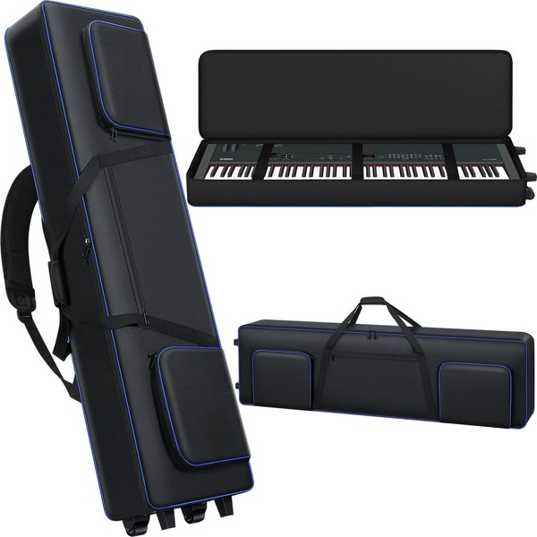 88 Key Keyboard Case with Wheels (54"x14.5"x7") | 88 Key Keyboard Rolling Bag with 3-Pocket | Padded Piano Case Keyboard Gig-Bag with Handles & Adjustable Shoulder Straps