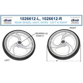 Left & Right Rear Wheels with Bearings ONLY for Drive RTL10266 Nitro Rollator Walker (1026612-L & 1026612-R) Both Rear Wheels